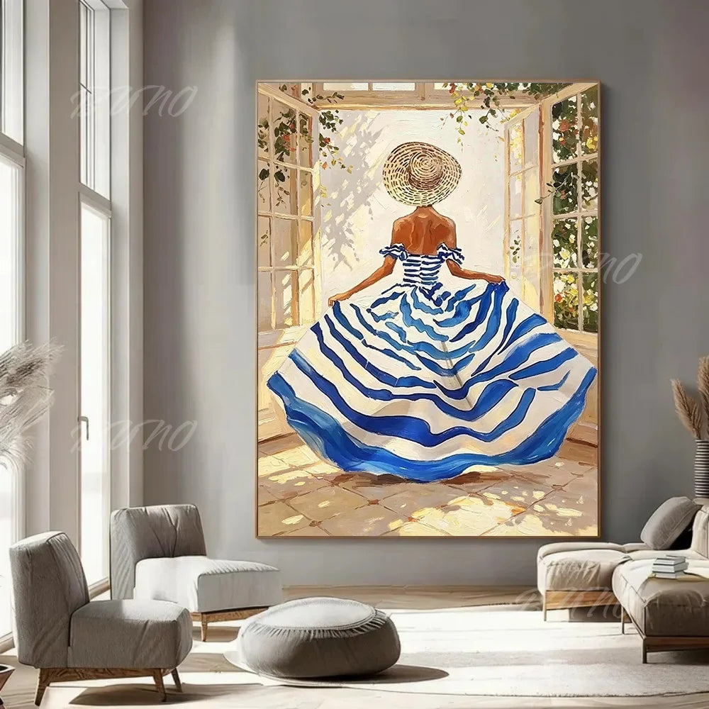 French Straw Hat Lady Painting
