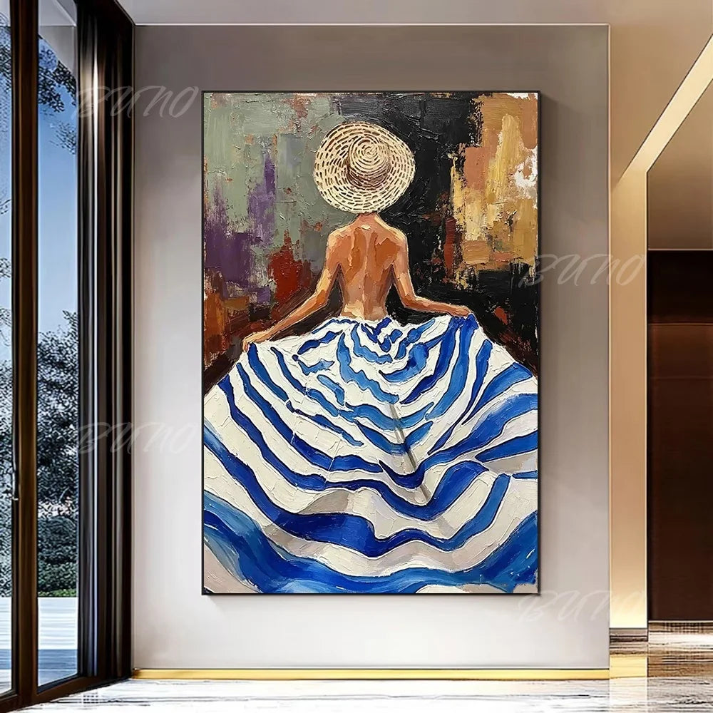 French Straw Hat Lady Painting