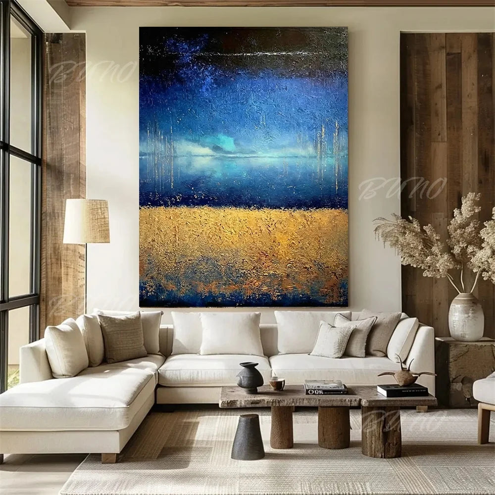 Geometric Blue Gold Painting