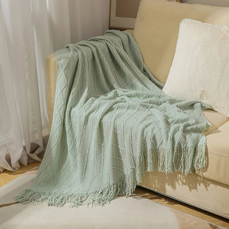 Khaki Wave Knitted Throw