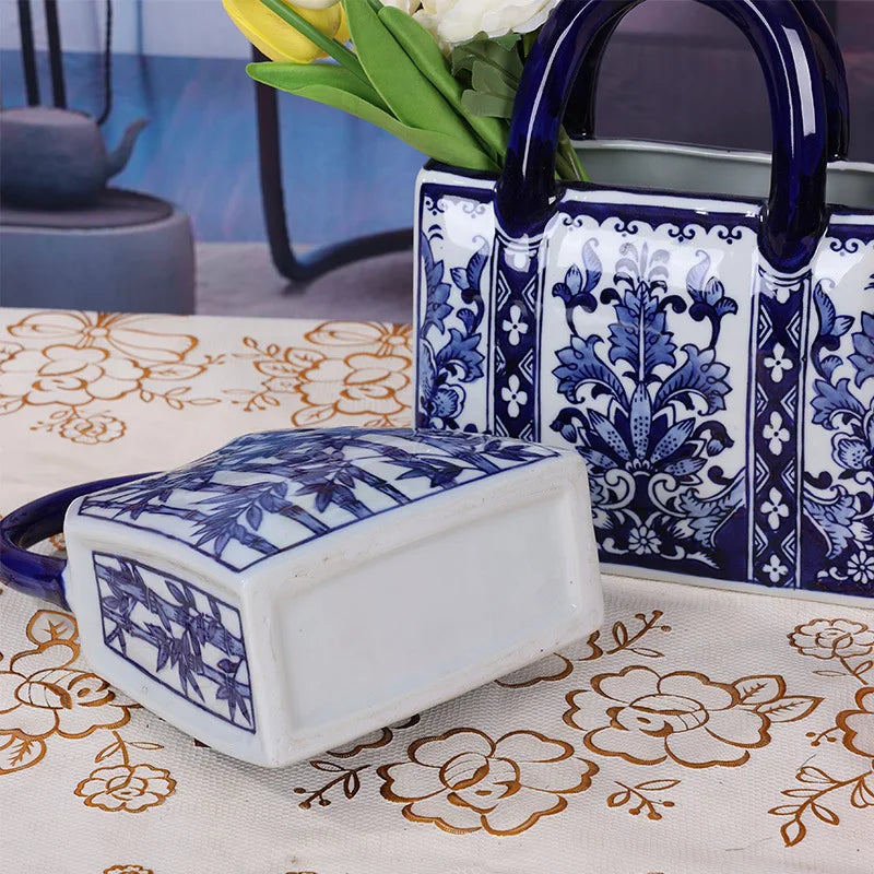 Blue and White Porcelain Desktop Handbag Vase