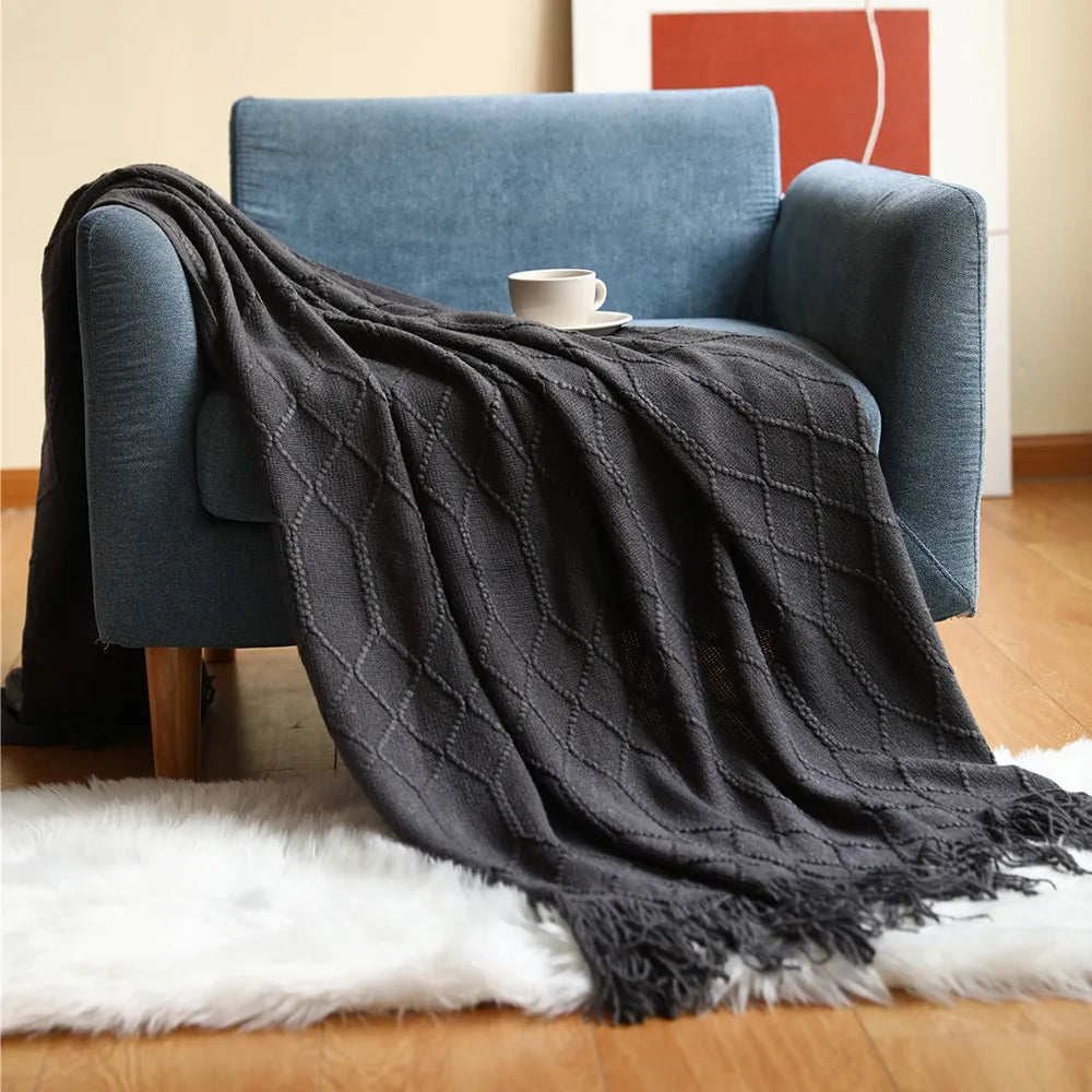 Pink Knitted Tassel Throw
