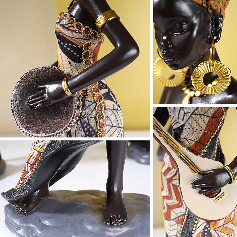 African Female Musician Sculpture Resin