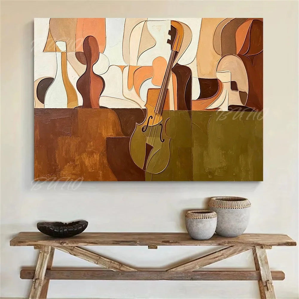 Cubist Violin Earth Tone Art