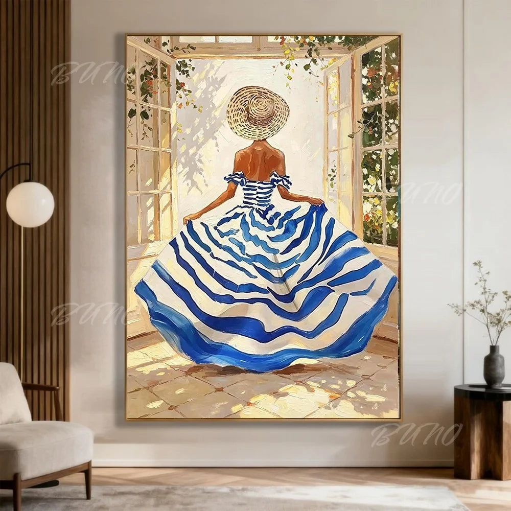 French Straw Hat Lady Painting
