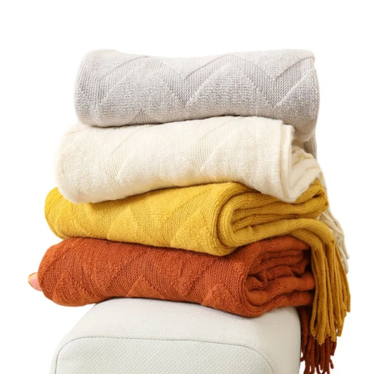 Cream Wave Knitted Blanket