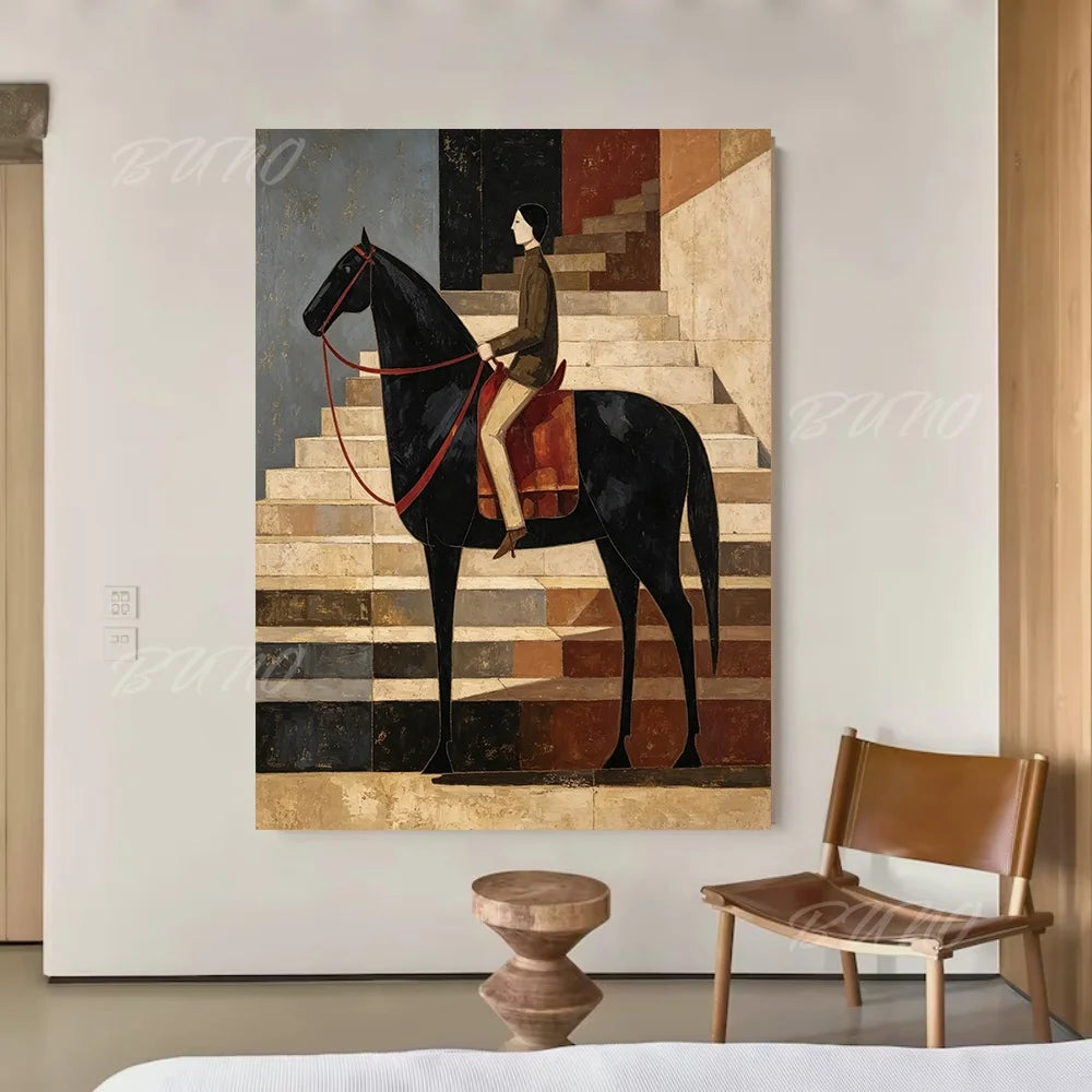 Black Horse Rider Painting