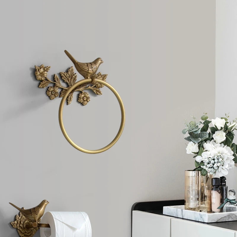 Retro Brass Bird Towel Ring