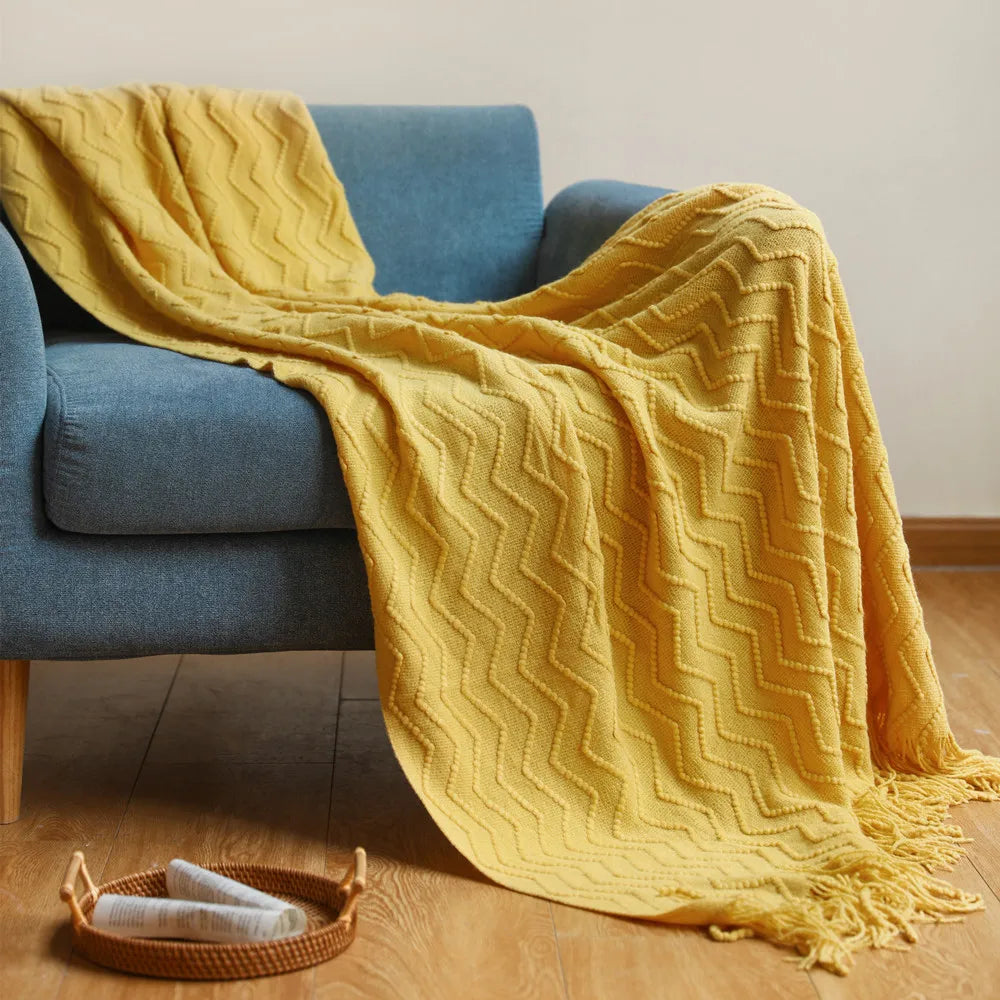 Khaki Wave Knitted Throw