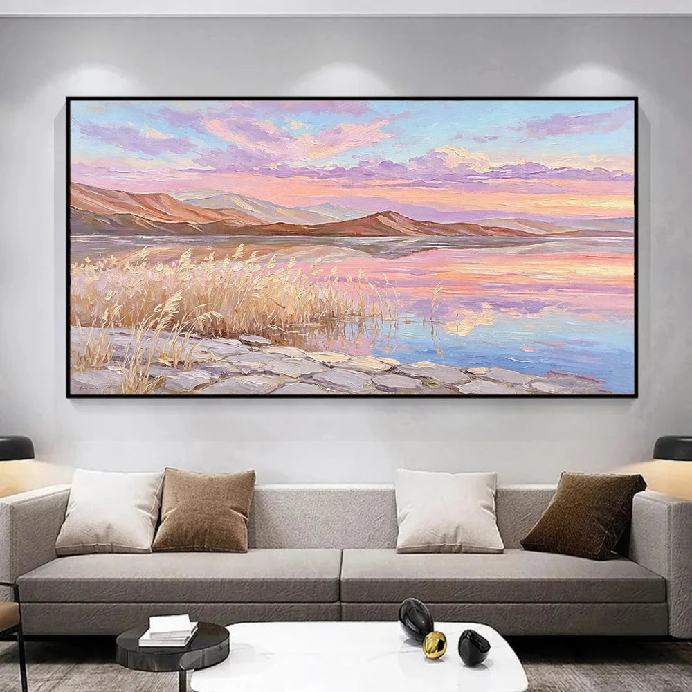 Pastel Sunset Lake Painting