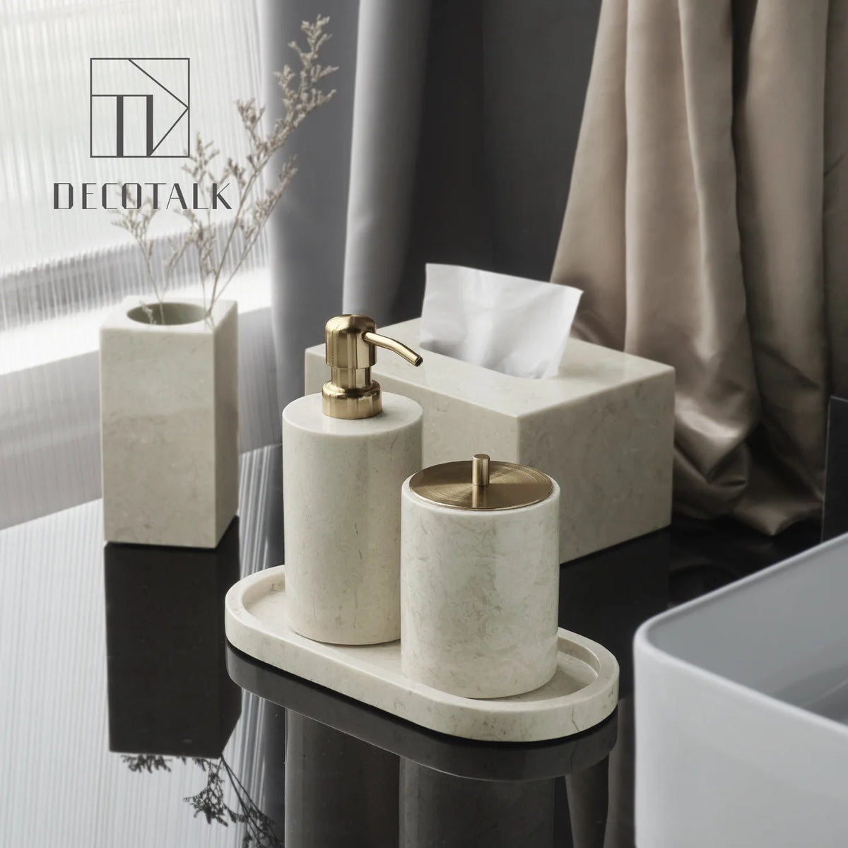 Cream Marble Bath Set