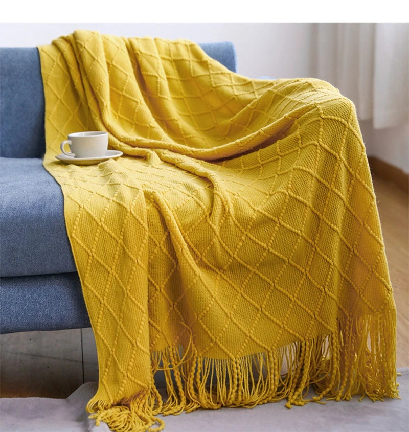 Green Knitted Tassel Throw
