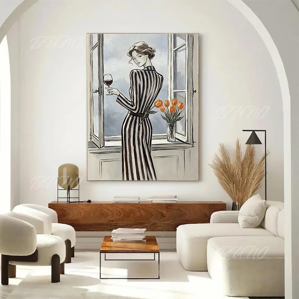 Wine Lady Tulip Painting