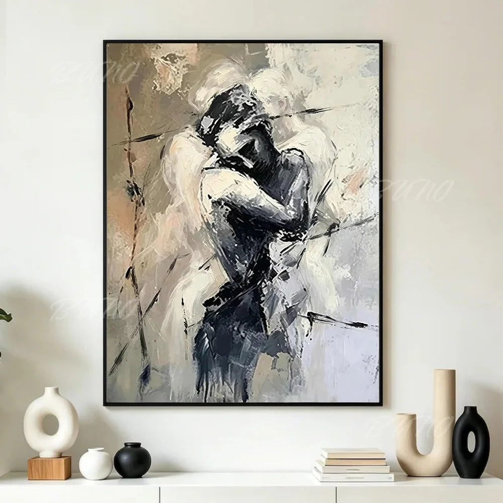 Black White Lovers Painting