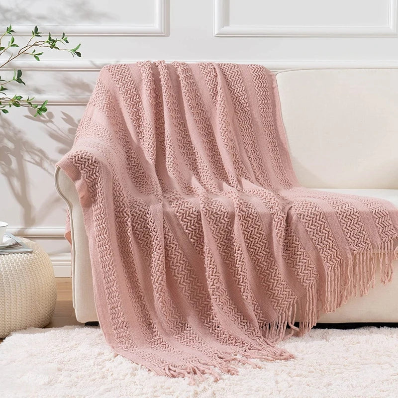 Pink Knitted Tassel Throw