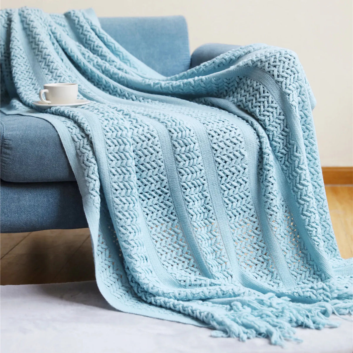 Khaki Grey Knitted Throw