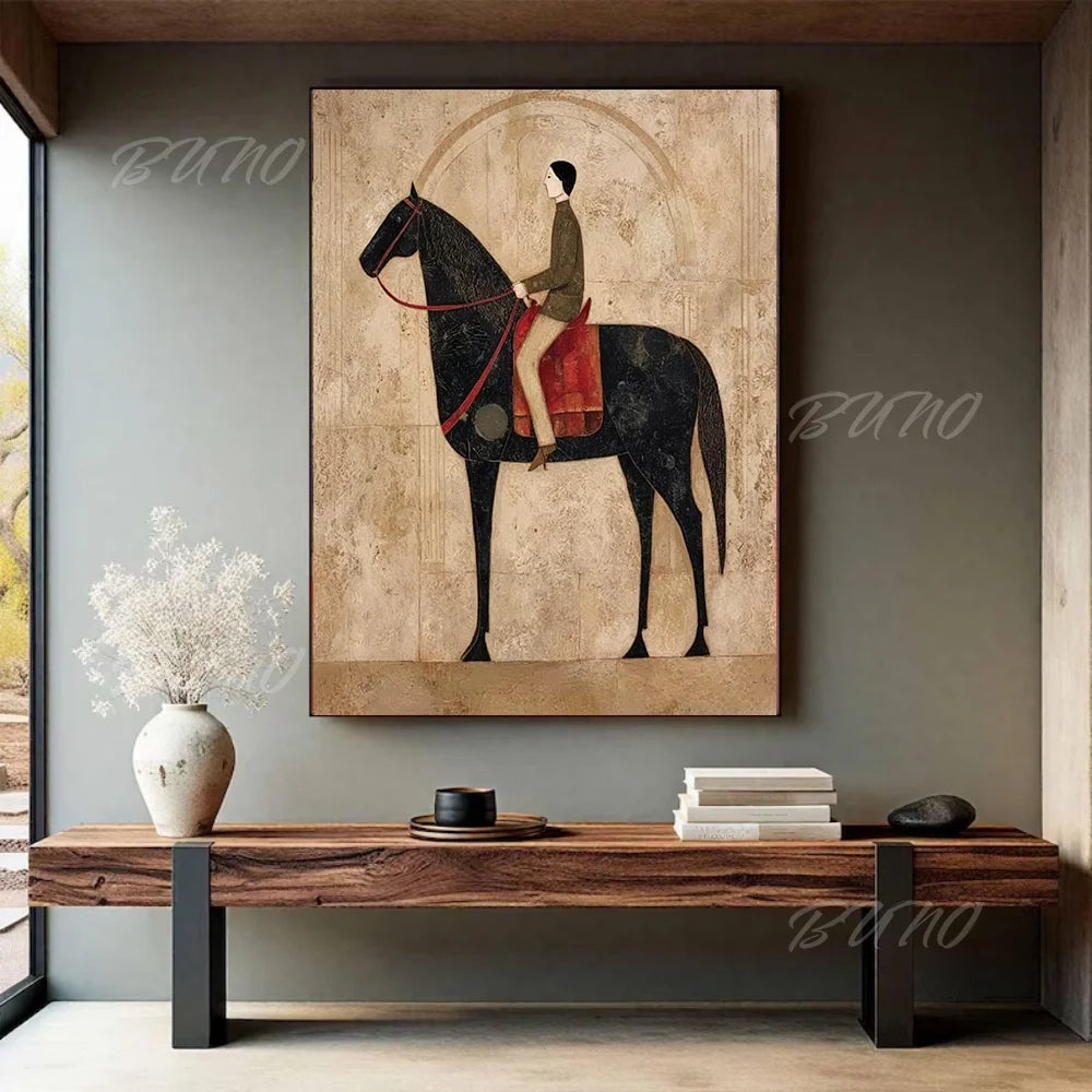 Black Horse Rider Painting