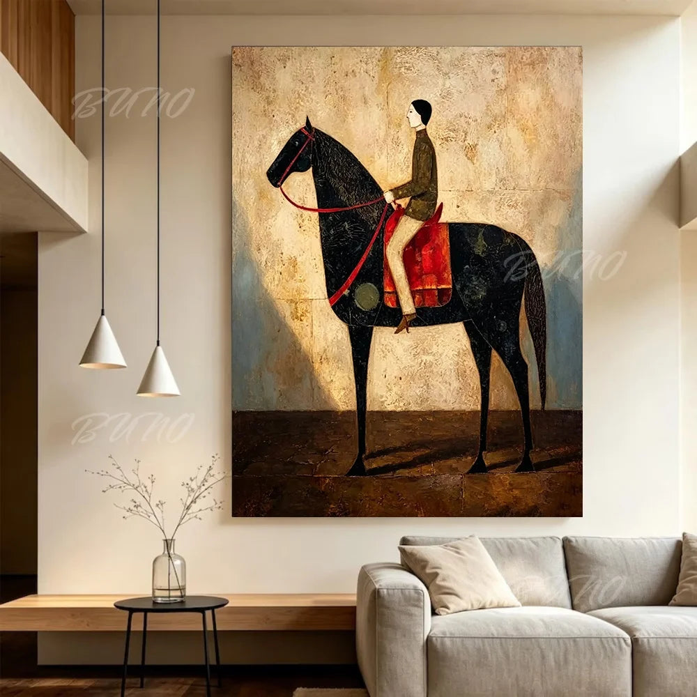 Black Horse Rider Painting