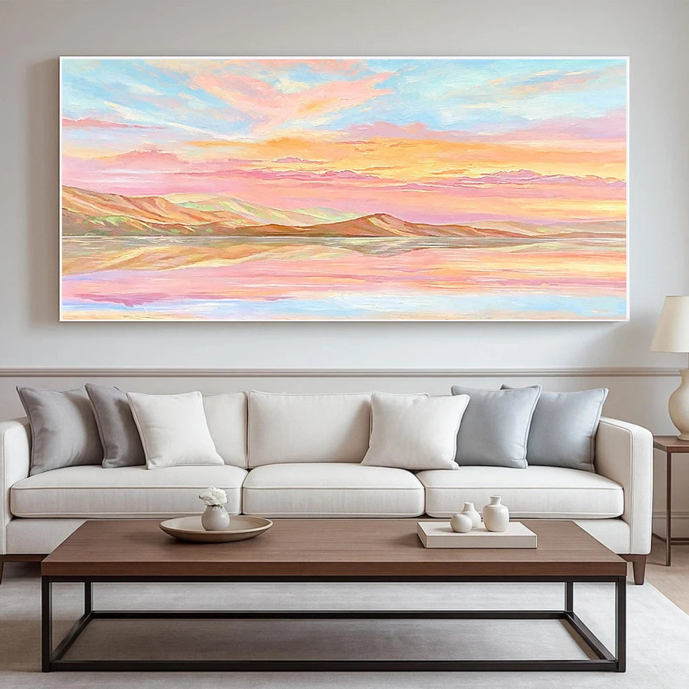 Pastel Sunset Lake Painting