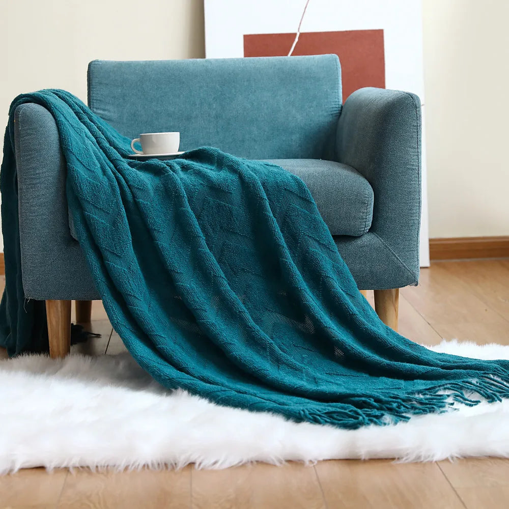 Cream Knitted Throw Blanket