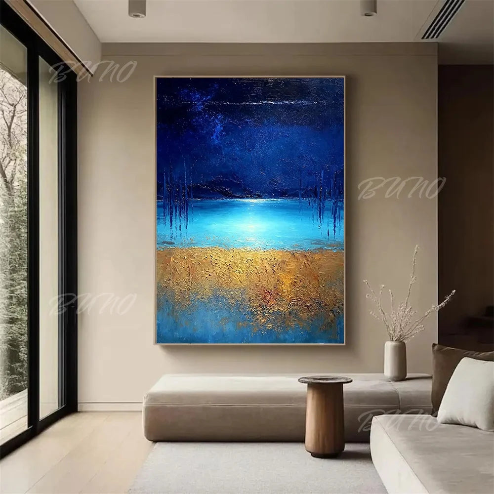 Geometric Blue Gold Painting