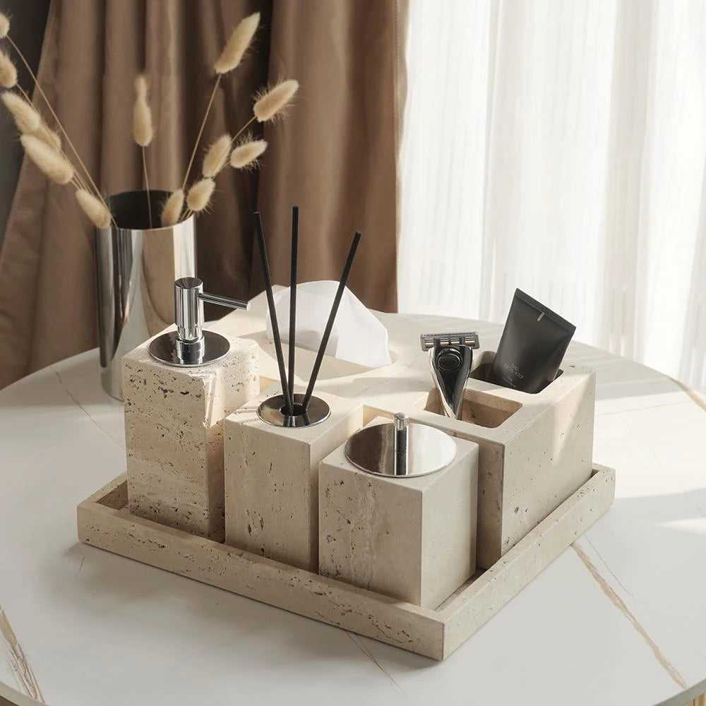 Beige Travertine Vanity Set
