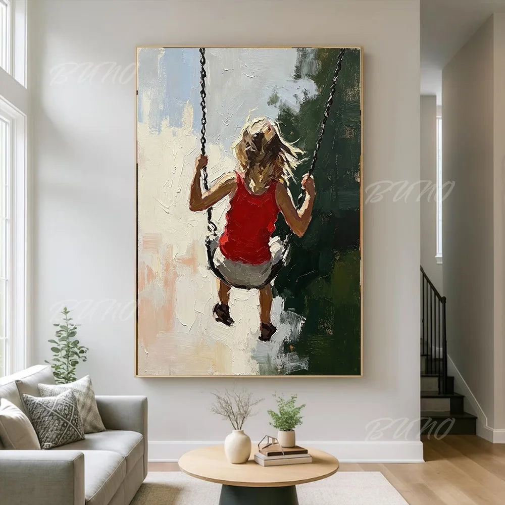 Girl on Beach Swing Painting
