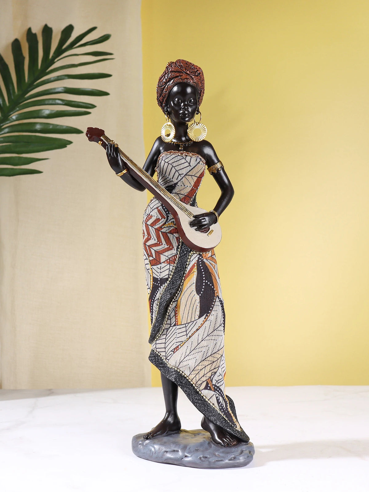 African Female Musician Sculpture Resin