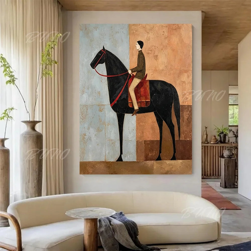 Black Horse Rider Painting