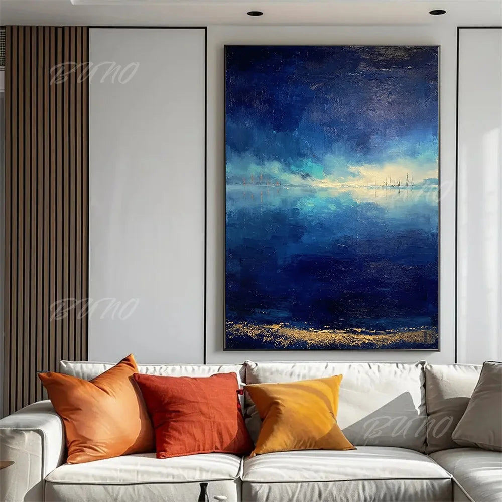 Geometric Blue Gold Painting