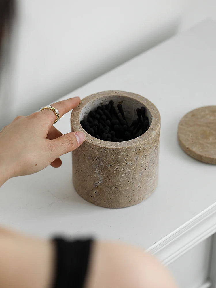 Natural Travertine Stone Cotton Swabs Holder