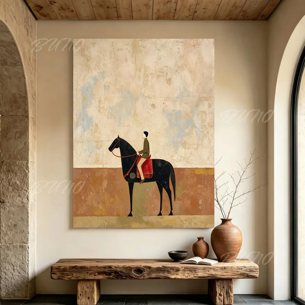 Black Horse Rider Painting