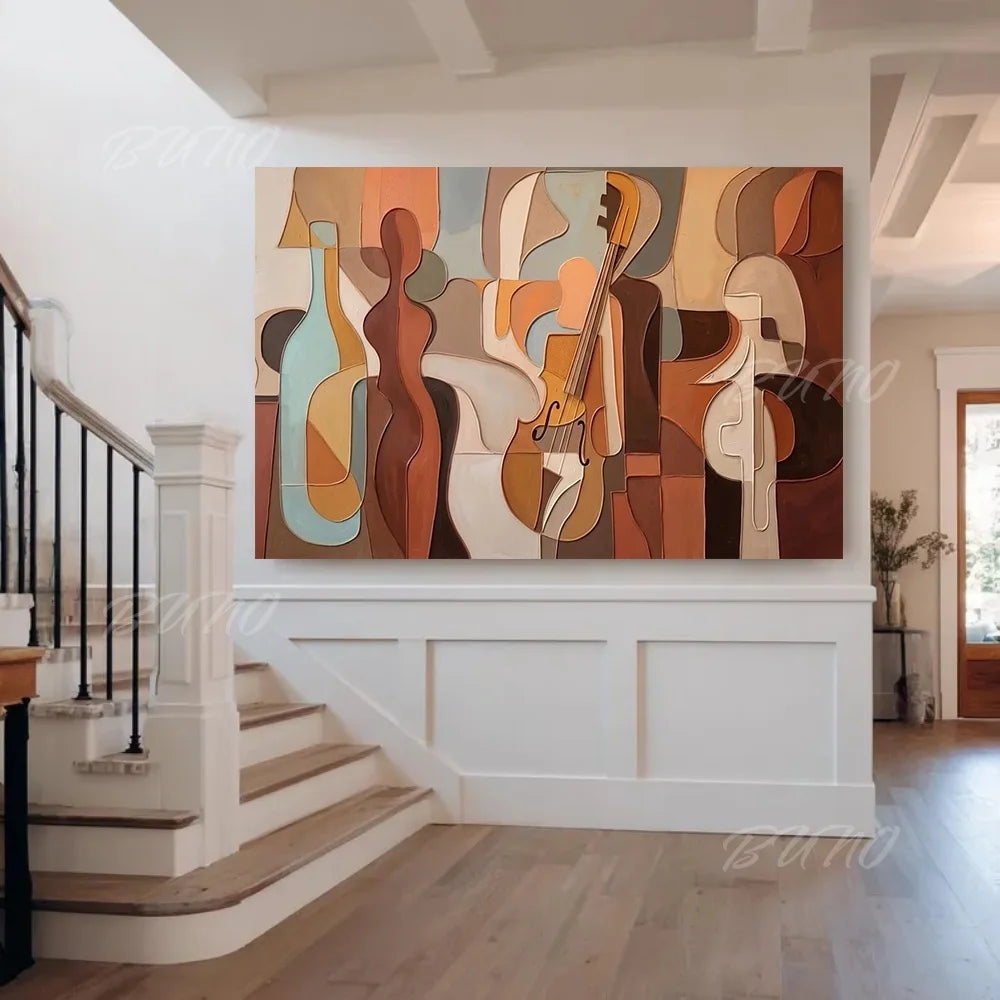 Cubist Violin Earth Tone Art