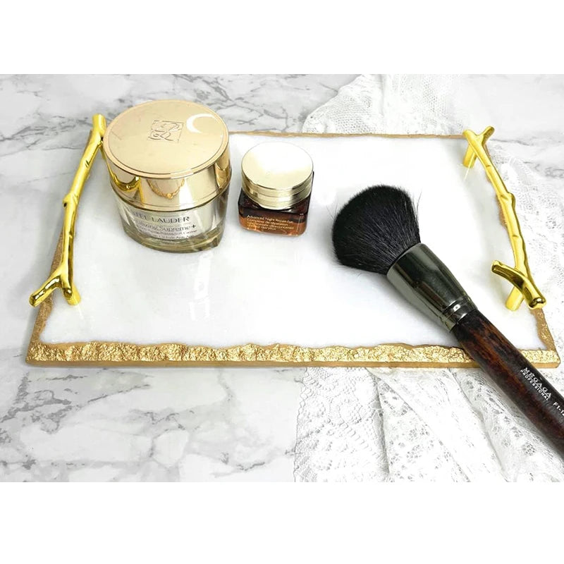 Marble Tray with Gold Handles