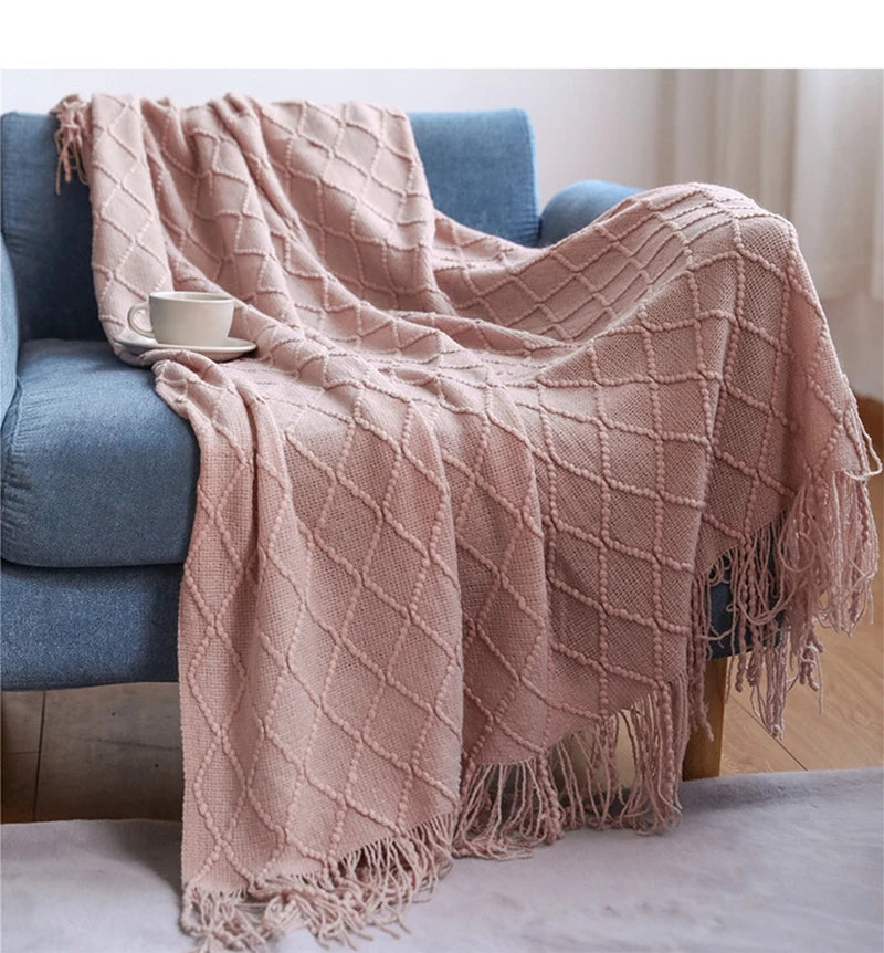 Green Knitted Tassel Throw