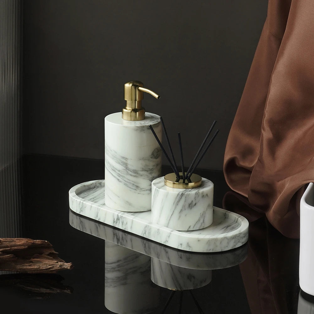 White Arabescato Natural Marble Bathroom Set