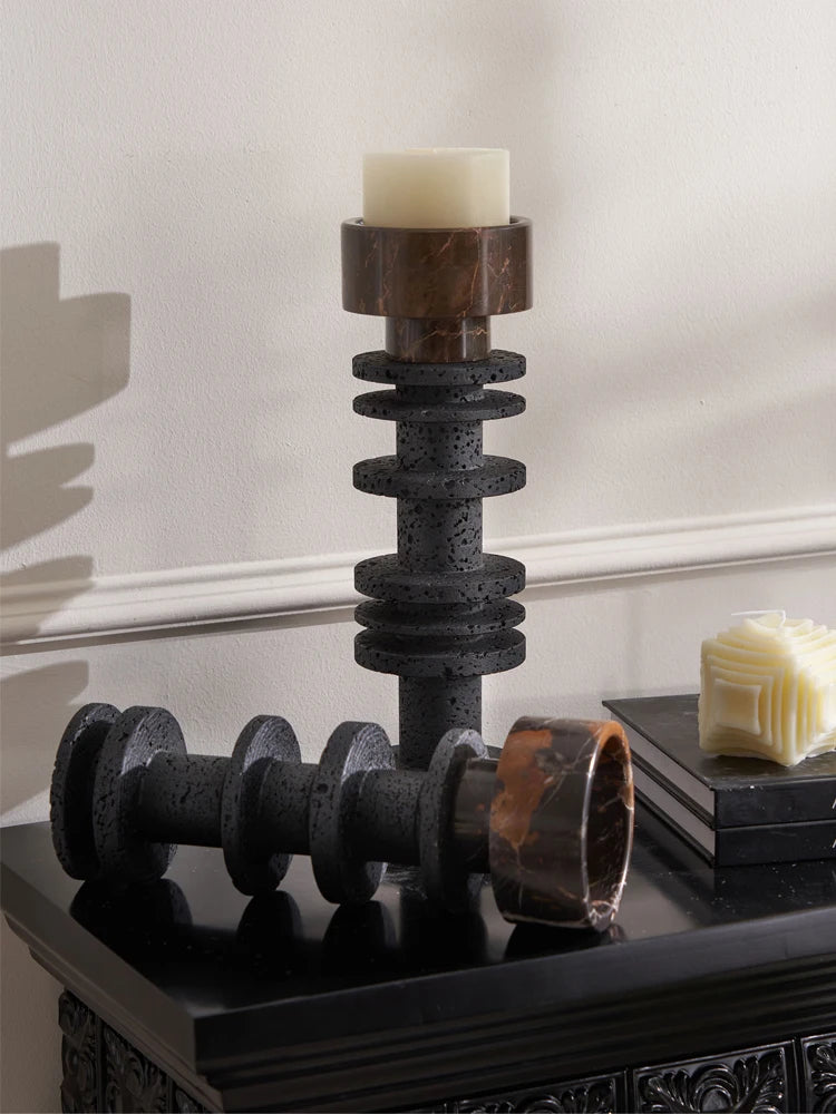 Large Black Marble Pillar Candlestick