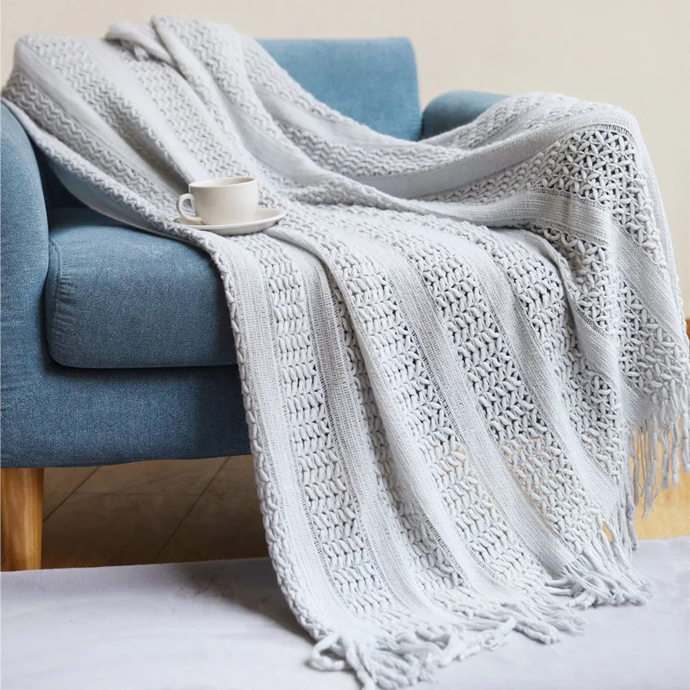 Khaki Grey Knitted Throw