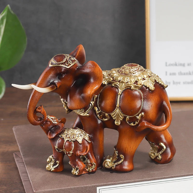 Wood Grain Mother and Child Elephant Statue