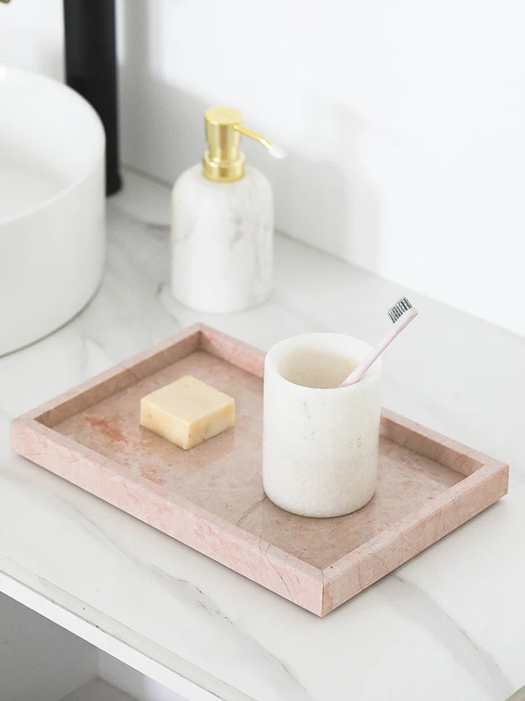 Pink Natural Marble Storage Tray