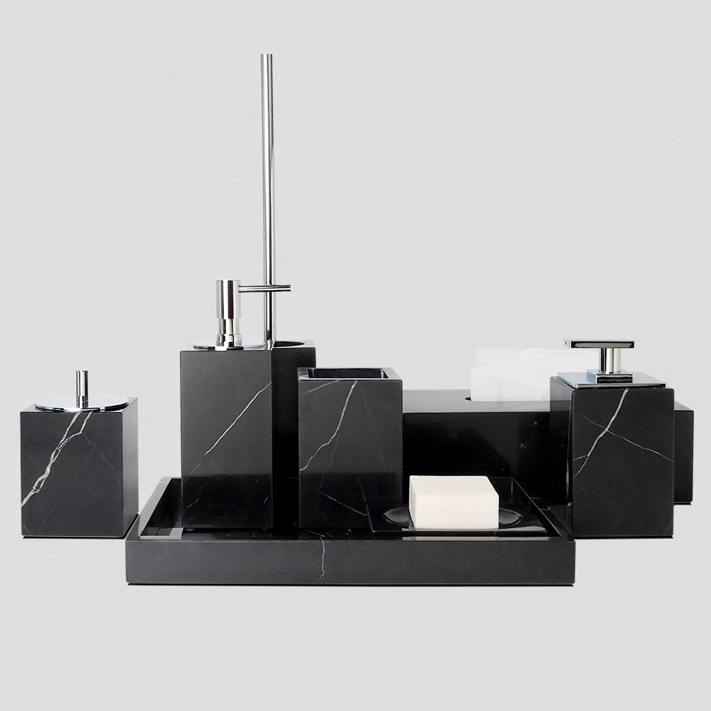 Black Nero Marquina Marble Bathroom Set