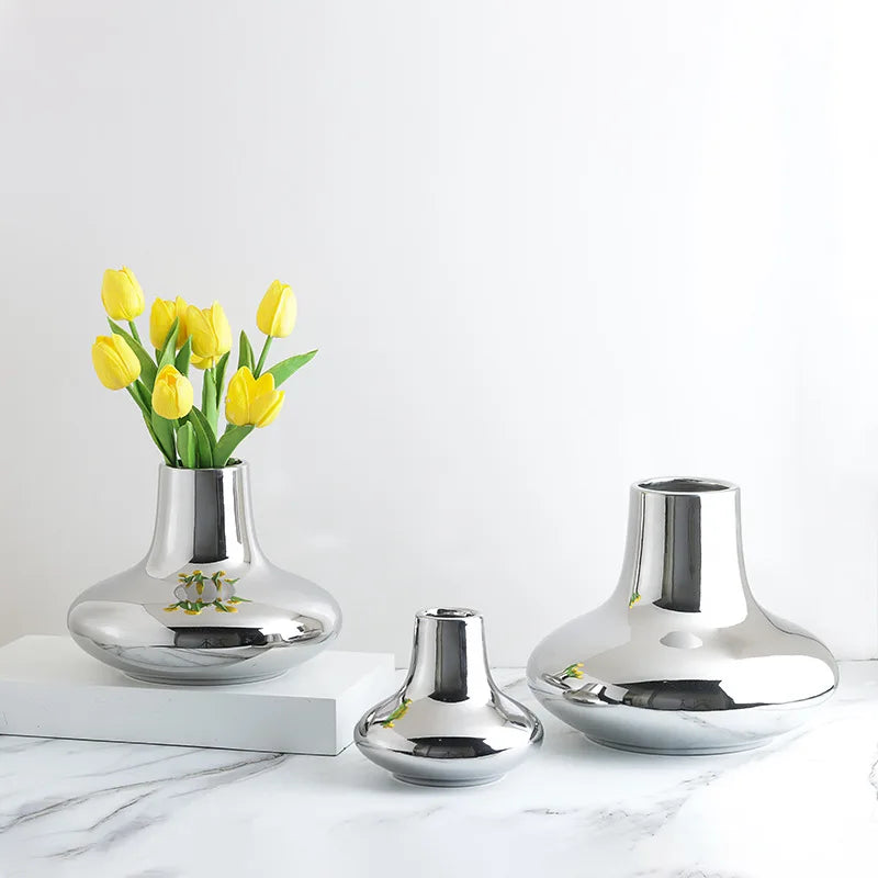 Silver Cone Ceramic Vase