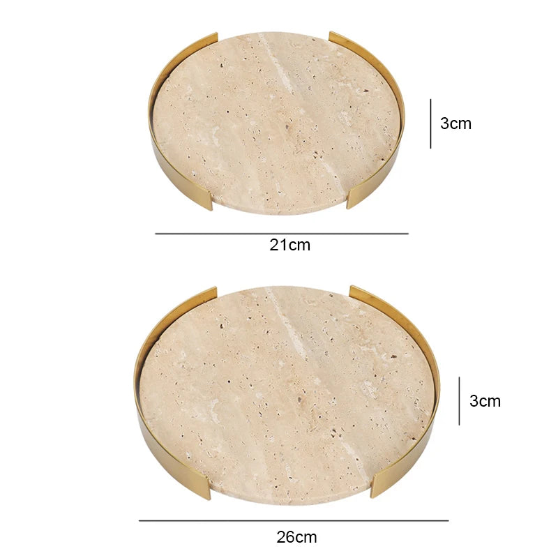 Round Beige Brown Travertine Plate