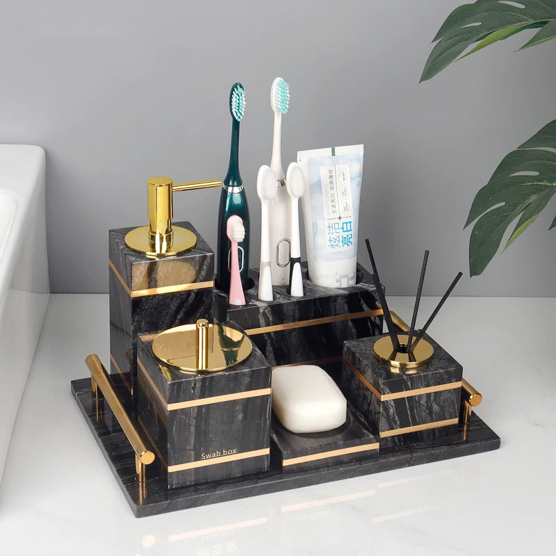 Tree Black Natural Marble Bathroom Set