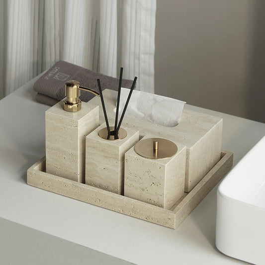 Travertine Bath Accessories Set