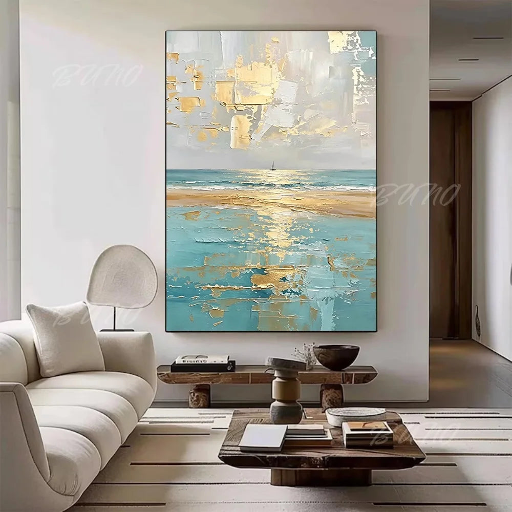 Gold Sailboat Ocean Painting