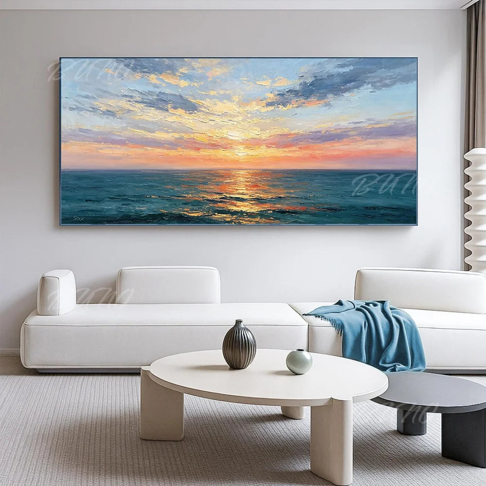 Golden Sunset Ocean Painting
