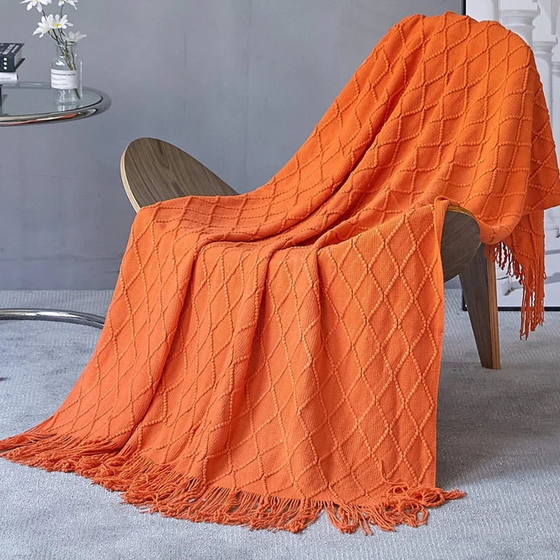 Green Knitted Tassel Throw