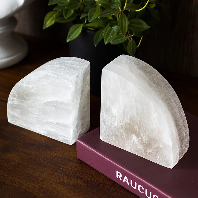 White Onyx Natural Gypsum Mine Bookend