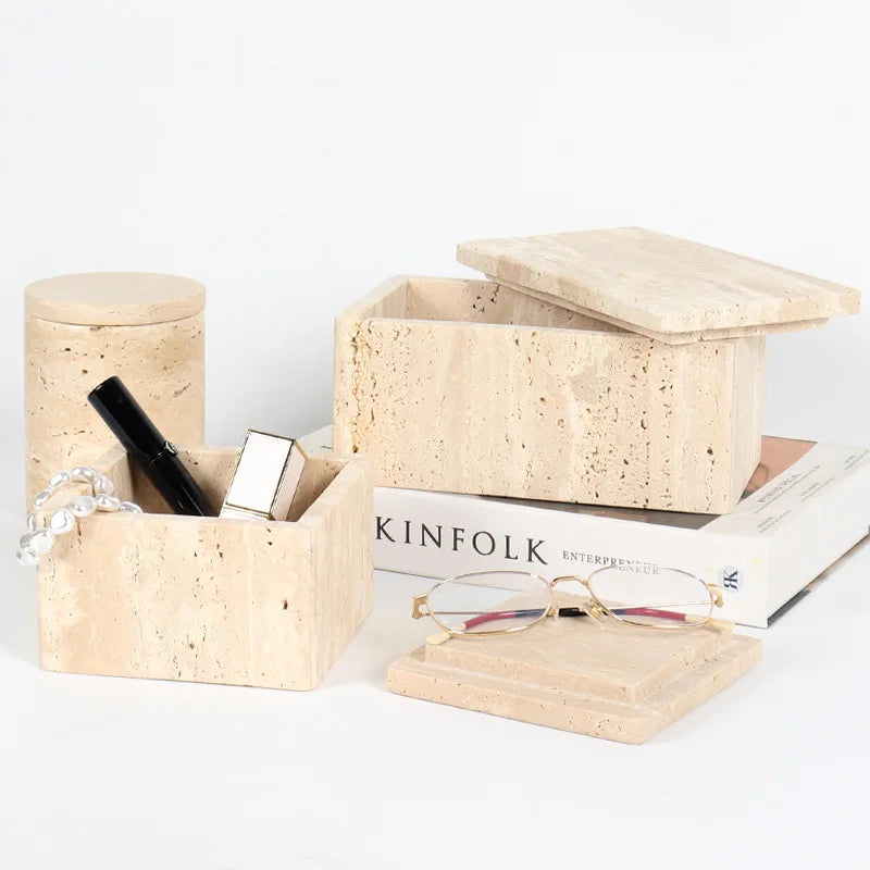 Decorative Travertine Storage Box